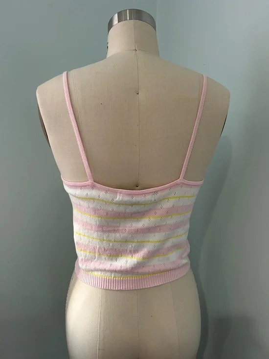 NWT Forever 21 Striped Pink & Yellow V-Neck Knit Cami Top size L - Picture 3 of 7